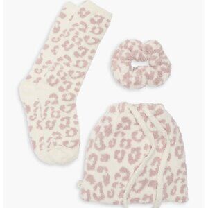 🐆 NWT CozyChic® Leopard Print Scrunchie & Socks Gift Set | Cream/Faded Rose
